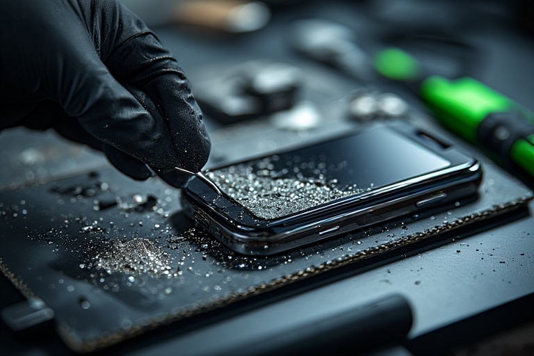Technician repairing cracked phone glass
