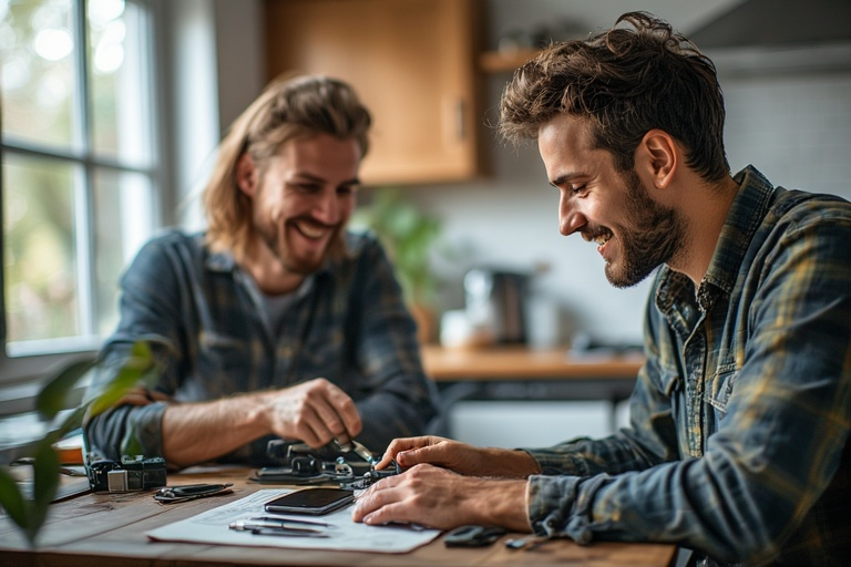 Mobile repair technicians working together