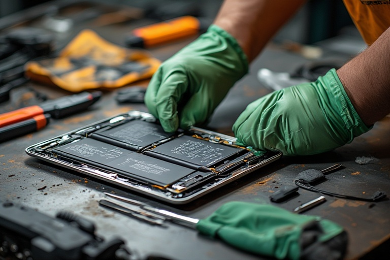 Technician replacing an iPad battery