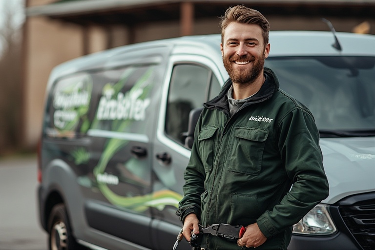Mobile repair technician at customer's home with van