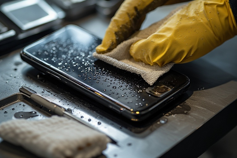 Phone with water damage being examined